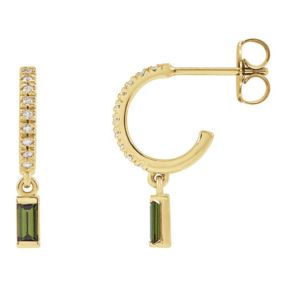 14K Yellow Gold Natural London Blue Topaz & .08 CTW Natural Diamond French-Set Hoop Earrings