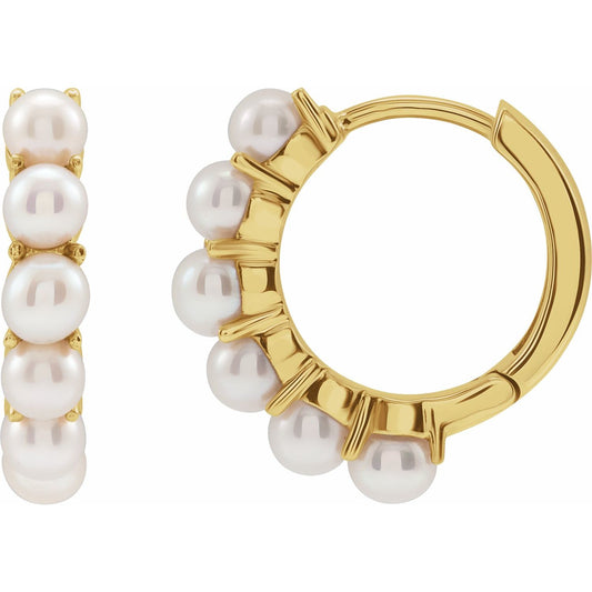 Cultured White Freshwater Pearl Huggie Hoop Earrings