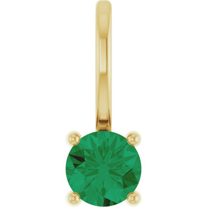 14K Yellow Gold Lab-Grown Emerald Solitaire Charm/Pendant