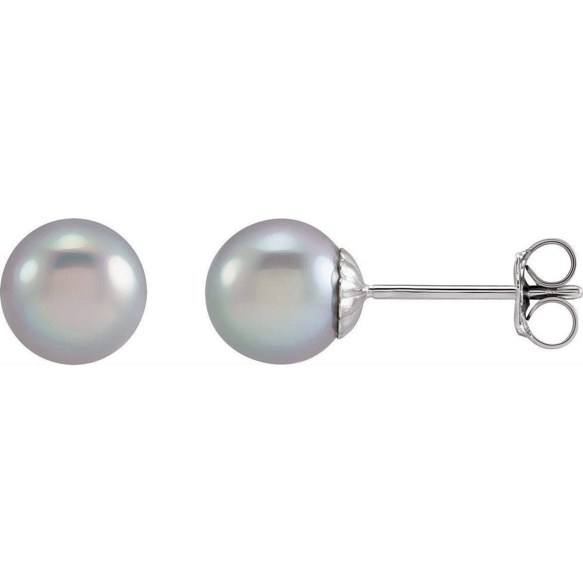 14K White Gold 6.5- Cultured Gray Freshwater Pearl Earrings