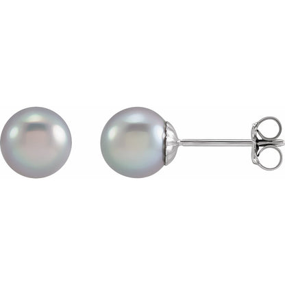 14K White Gold 6.5- Cultured Gray Freshwater Pearl Earrings