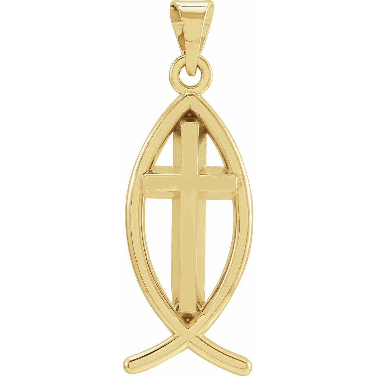 14K Yellow Gold 14x6 mm Ichthus with Cross Pendant