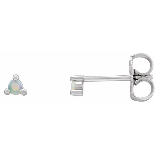 14K White Gold Round Natural White Opal Earrings