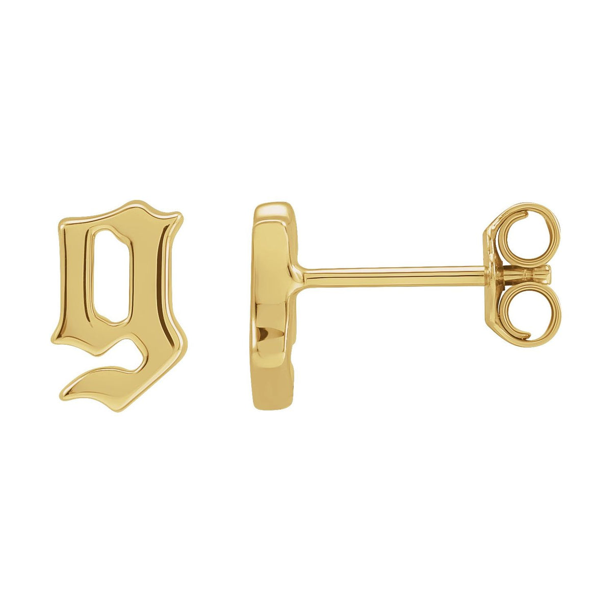 14K Yellow Gold Gothic Initial Earring