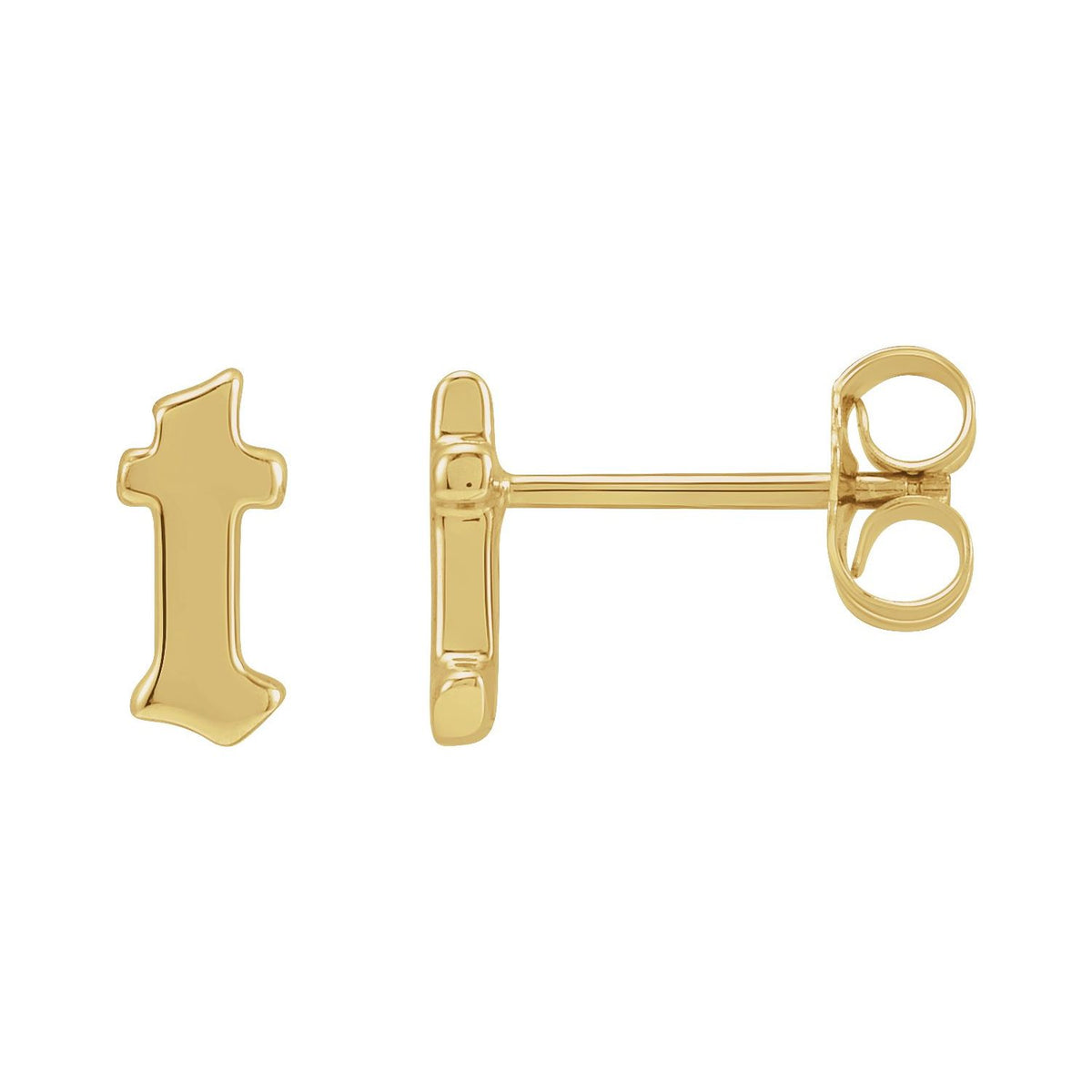 14K Yellow Gold Gothic Initial Earring