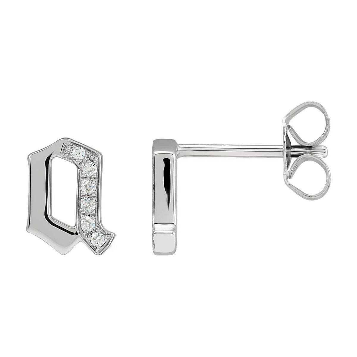 Natural Diamond Gothic Initial Earring