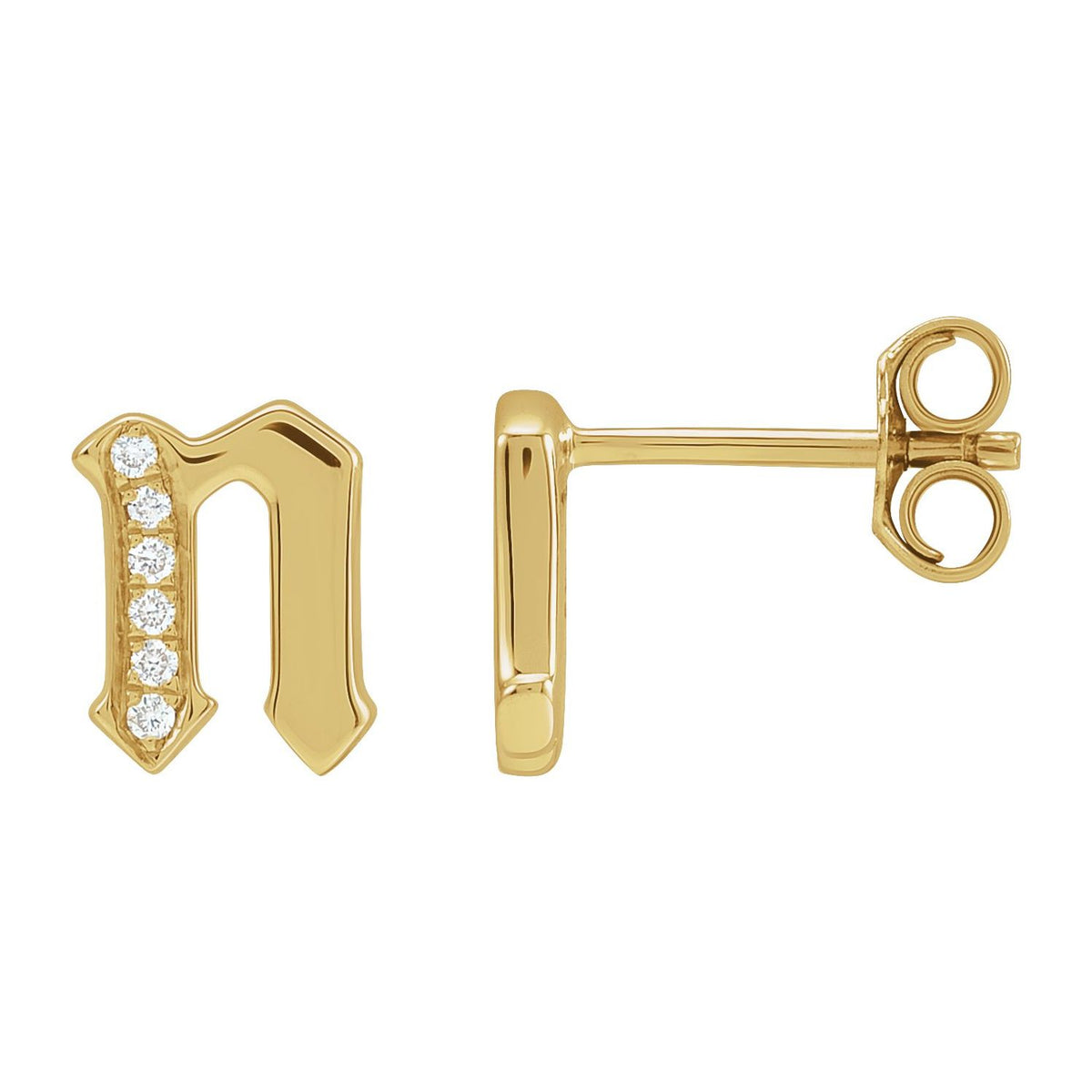 Natural Diamond Gothic Initial Earring