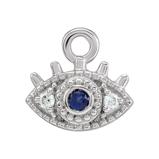Petite Pavé® Natural Blue Sapphire & .01 CTW Natural Diamond Evil Eye Dangle, 4.92 mm x 7.1 mm