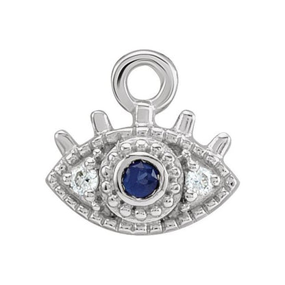 Petite Pavé® Natural Blue Sapphire & .01 CTW Natural Diamond Evil Eye Dangle, 4.92 mm x 7.1 mm