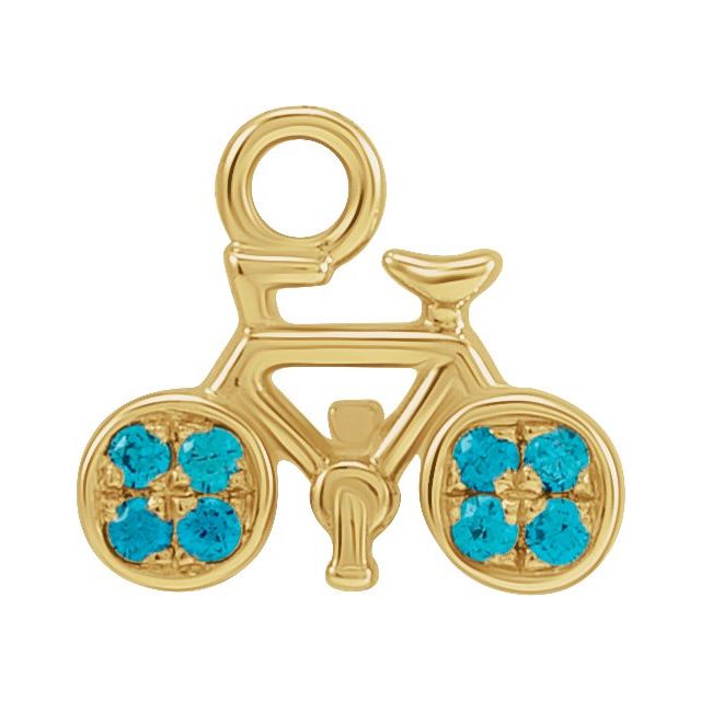 14K Yellow Gold Petite Pavé® Natural Swiss Blue Topaz Bicycle Dangle