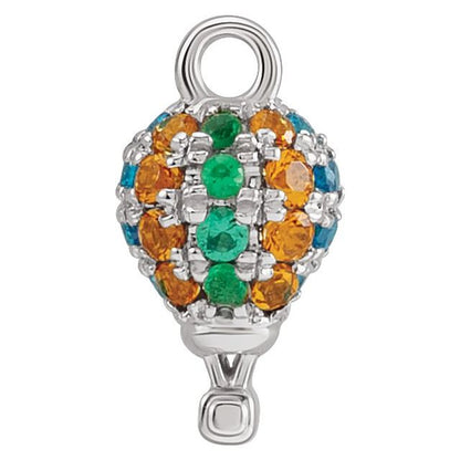 14K White Gold Petite Pavé® Natural Multi-Gemstone Hot Air Balloon Dangle