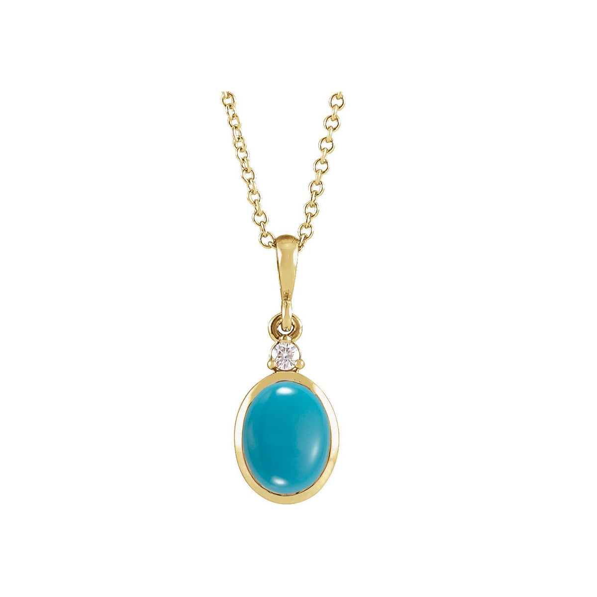 14K Yellow Gold 6x4 mm Natural Turquoise & .015 CT Natural Diamond 16-18" Necklace