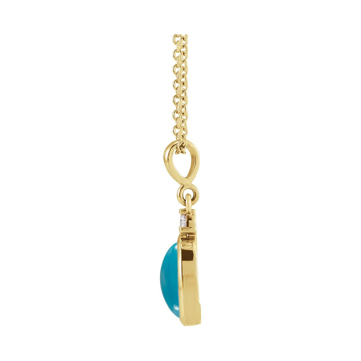 14K Yellow Gold 8x6 mm Natural Turquoise & .03 CT Natural Diamond 16-18" Necklace