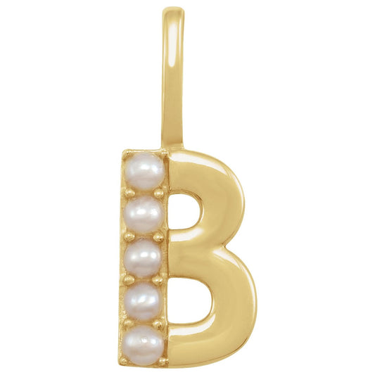 Cultured White Freshwater Pearl Initial Charm/Pendant