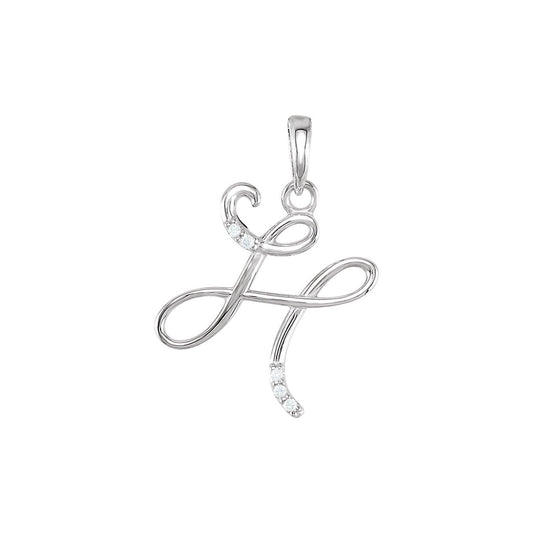 14K White Gold .025 CTW Natural Diamond Initial Pendant