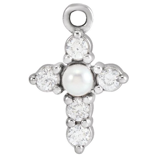 Cultured White Seed Pearl & .08 CTW Lab-Grown Diamond Cross Dangle