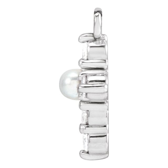 Cultured White Seed Pearl & .08 CTW Natural Diamond Cross Dangle