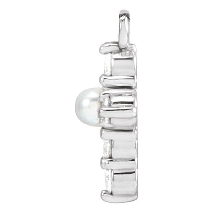 Cultured White Seed Pearl & .08 CTW Lab-Grown Diamond Cross Dangle