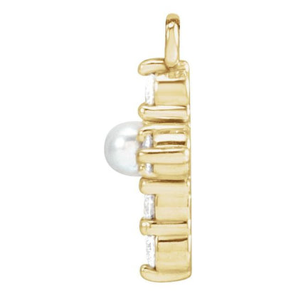 14K Yellow Gold Cultured Seed Pearl & .08 CTW Natural Diamond Cross Dangle