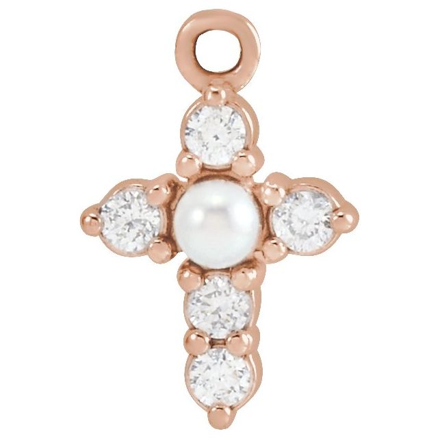 Cultured White Seed Pearl & .08 CTW Natural Diamond Cross Dangle