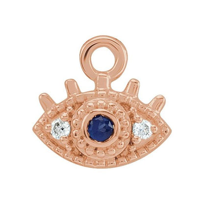 Petite Pavé® Natural Blue Sapphire & .01 CTW Natural Diamond Evil Eye Dangle, 4.92 mm x 7.1 mm