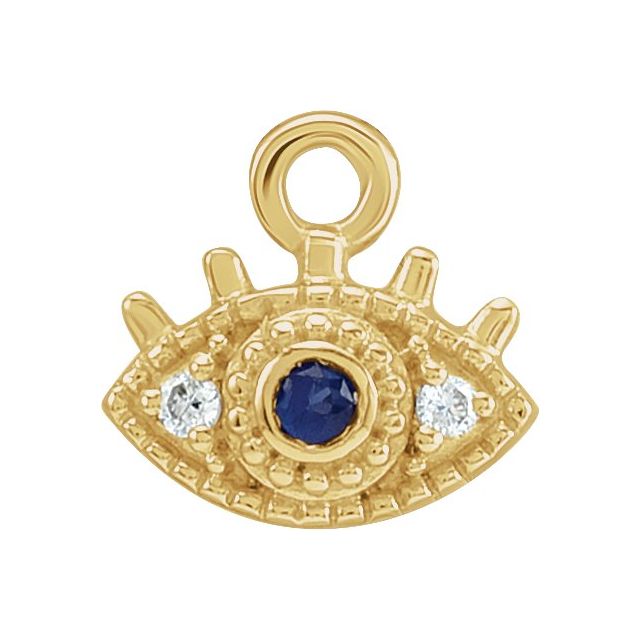 Petite Pavé® Natural Blue Sapphire & .01 CTW Natural Diamond Evil Eye Dangle, 4.92 mm x 7.1 mm