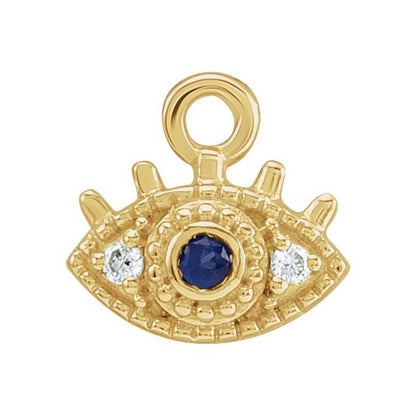 Petite Pavé® Natural Blue Sapphire & .01 CTW Natural Diamond Evil Eye Dangle, 4.92 mm x 7.1 mm