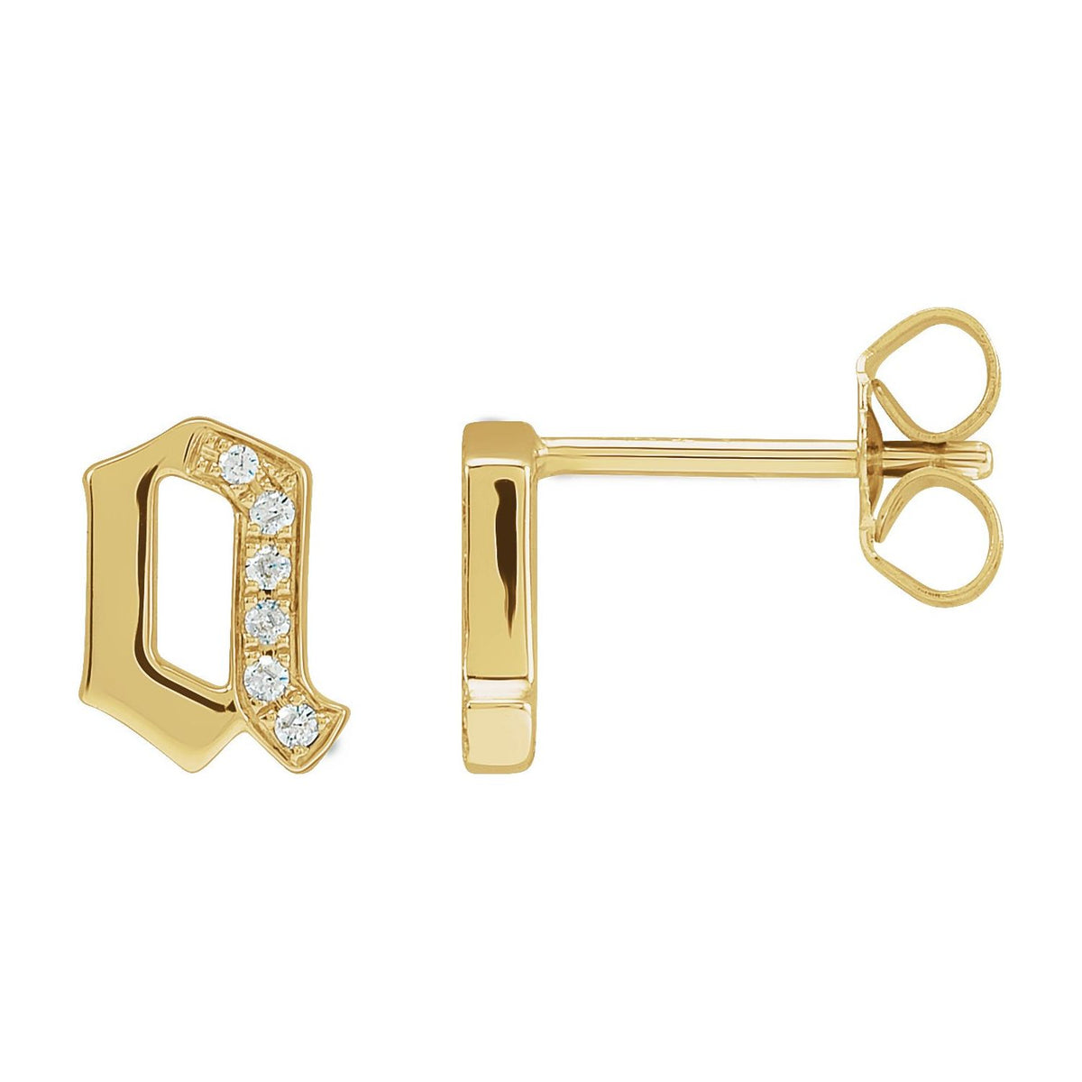 Natural Diamond Gothic Initial Earring