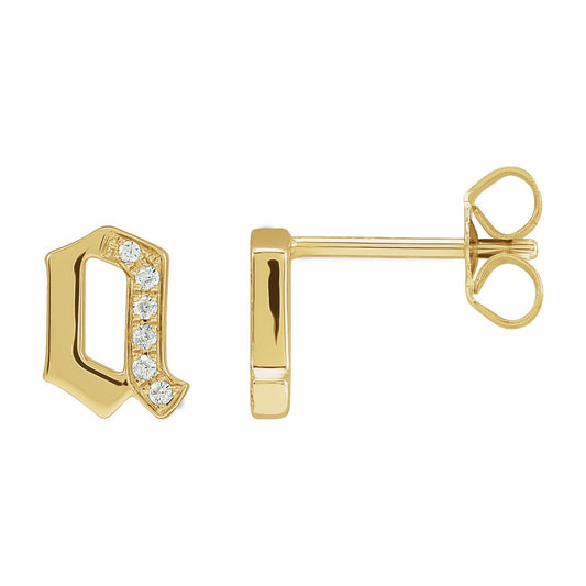 .03 CTW Natural Diamond Gothic Initial Earring