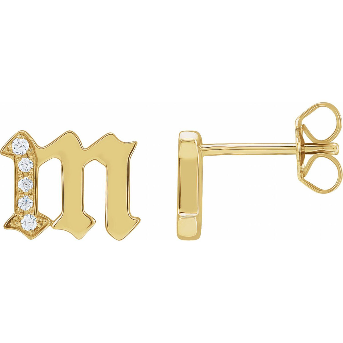 Natural Diamond Gothic Initial Earring