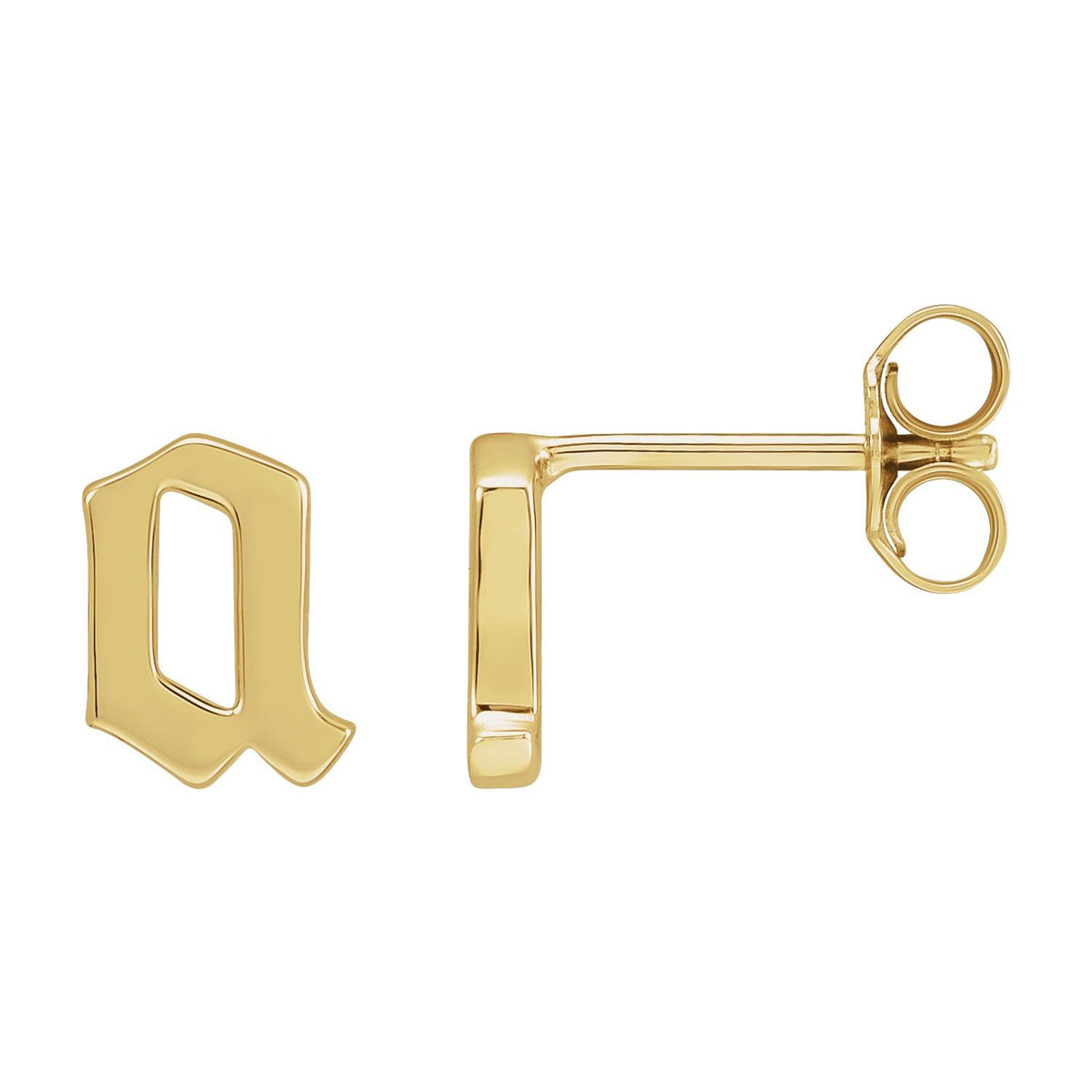 14K Yellow Gold Gothic Initial Earring