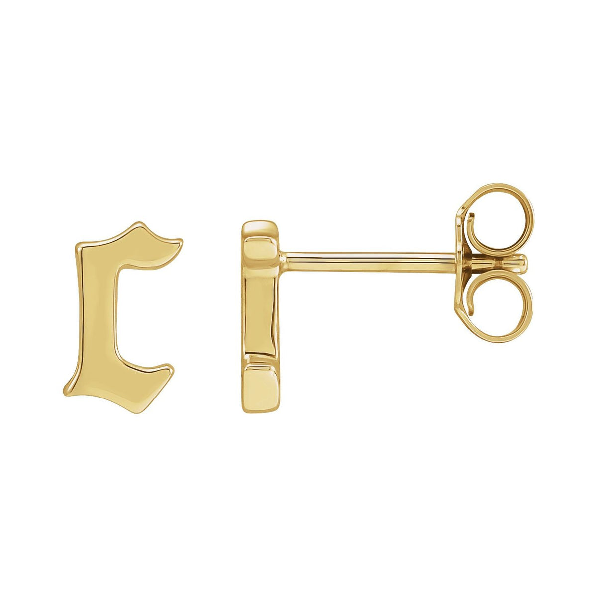 14K Yellow Gold Gothic Initial Earring