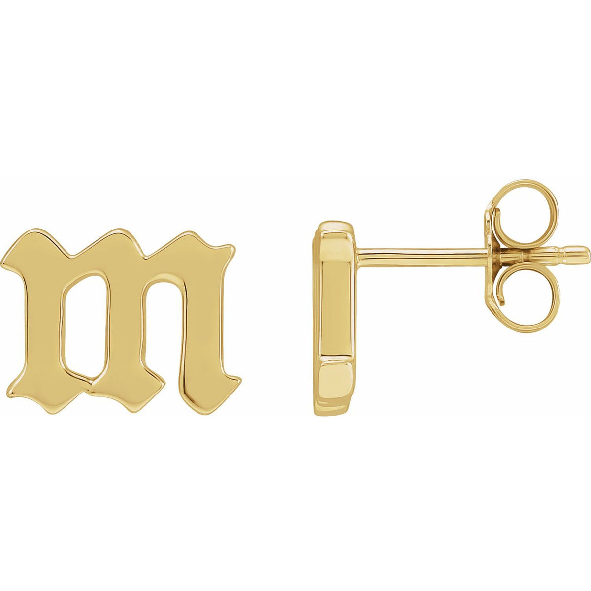 14K Yellow Gold Gothic Initial Earring
