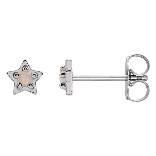 14K White Gold Natural White Opal Petite Star Earrings