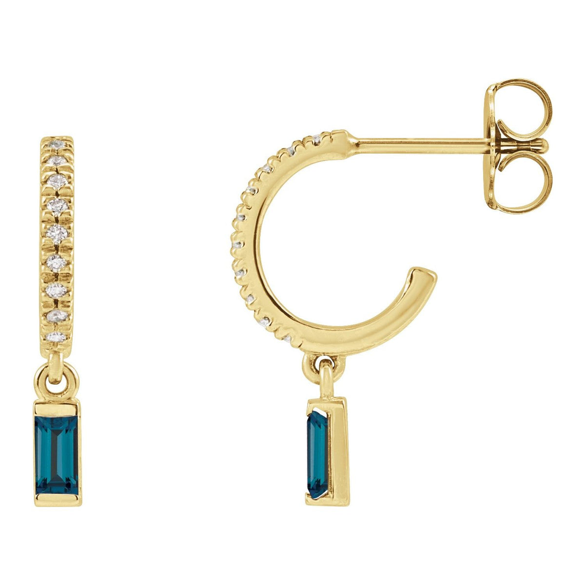 14K Yellow Gold Natural London Blue Topaz & .08 CTW Natural Diamond French-Set Hoop Earrings