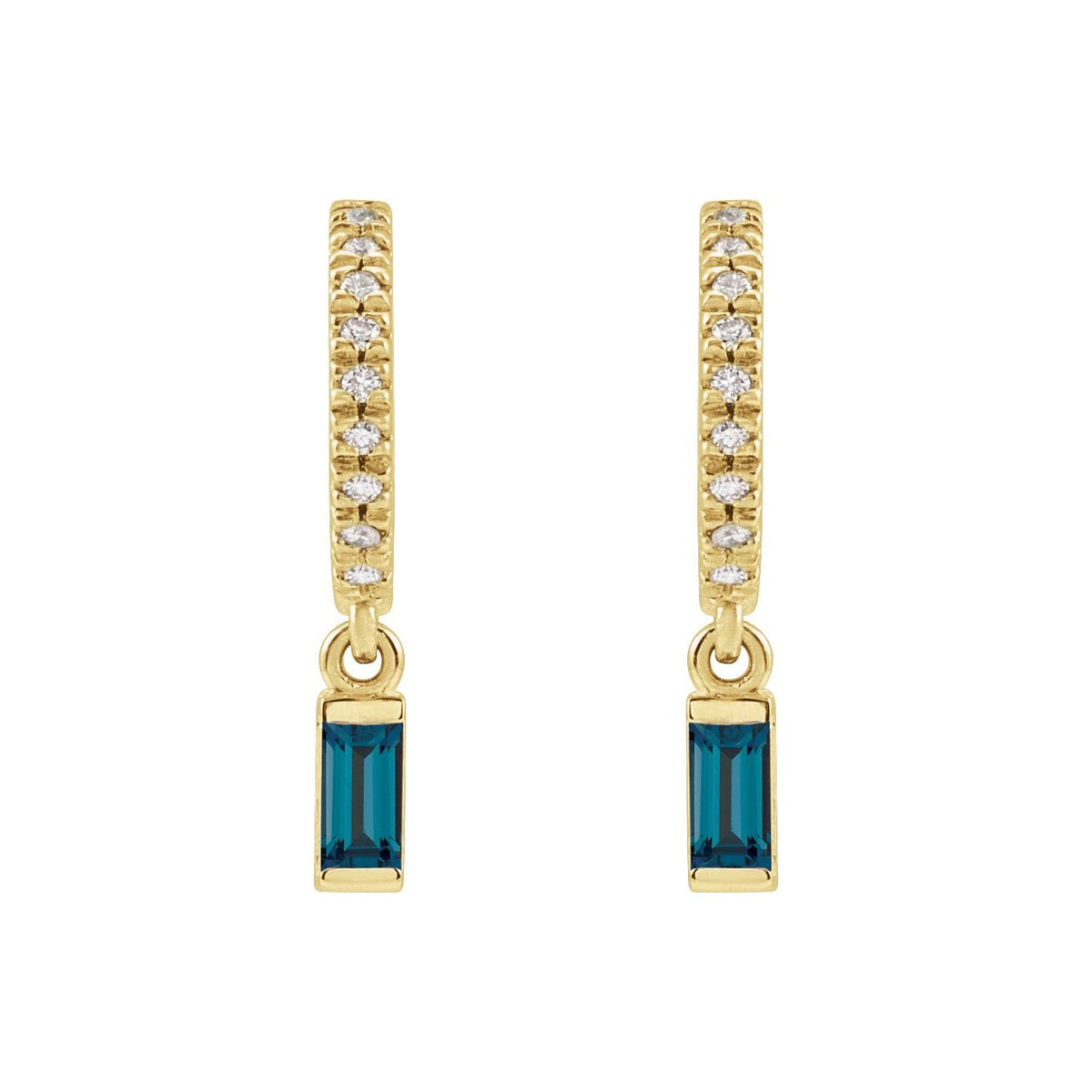 14K Yellow Gold Natural London Blue Topaz & .08 CTW Natural Diamond French-Set Hoop Earrings