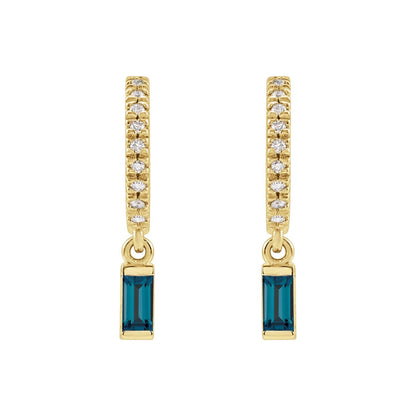 14K Yellow Gold Natural London Blue Topaz & .08 CTW Natural Diamond French-Set Hoop Earrings