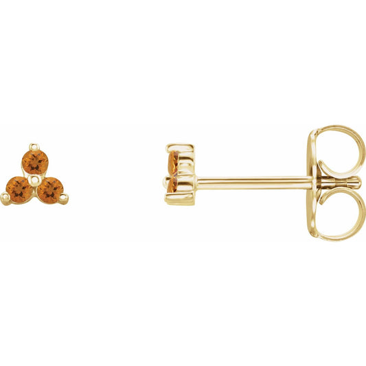 14K Yellow Gold Natural Citrine Three Stone Earrings