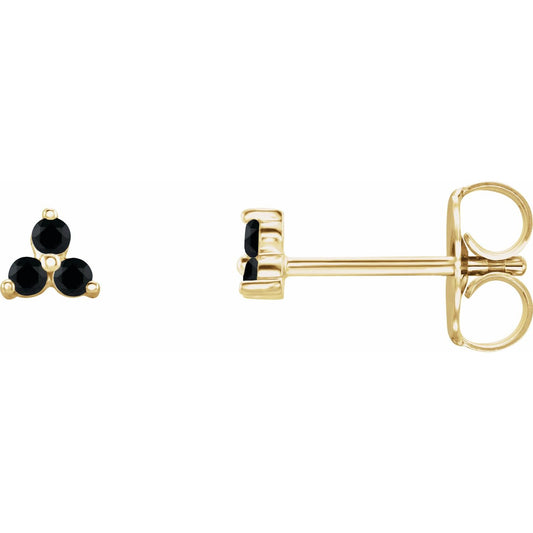 14K Yellow Gold Natural Black Spinel Three Stone Earrings