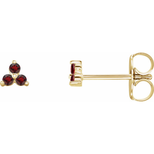 14K Yellow Gold Natural Mozambique Garnet Three Stone Earrings