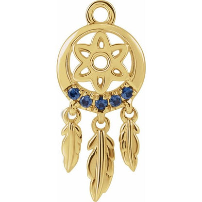 14K Yellow Gold Petite Pavé® Natural Blue Sapphire Dream Catcher Dangle