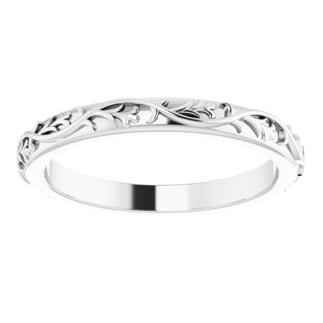 14K White Gold Sculptural Flat Band, 2.5 mm