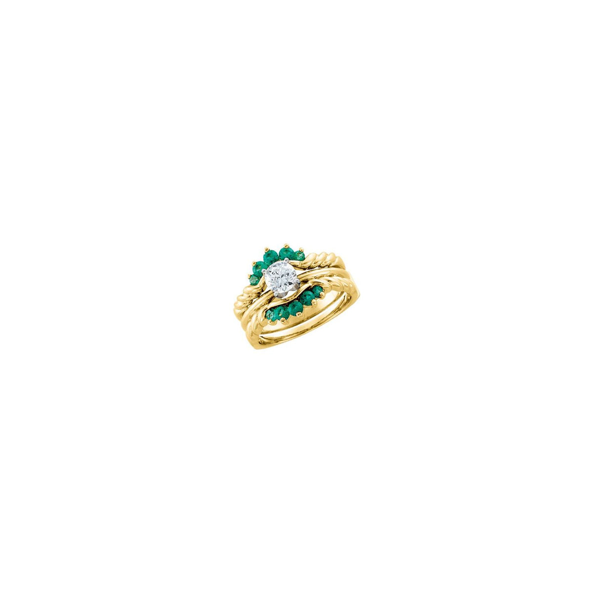 14K Yellow Gold Natural Emerald Ring Guard