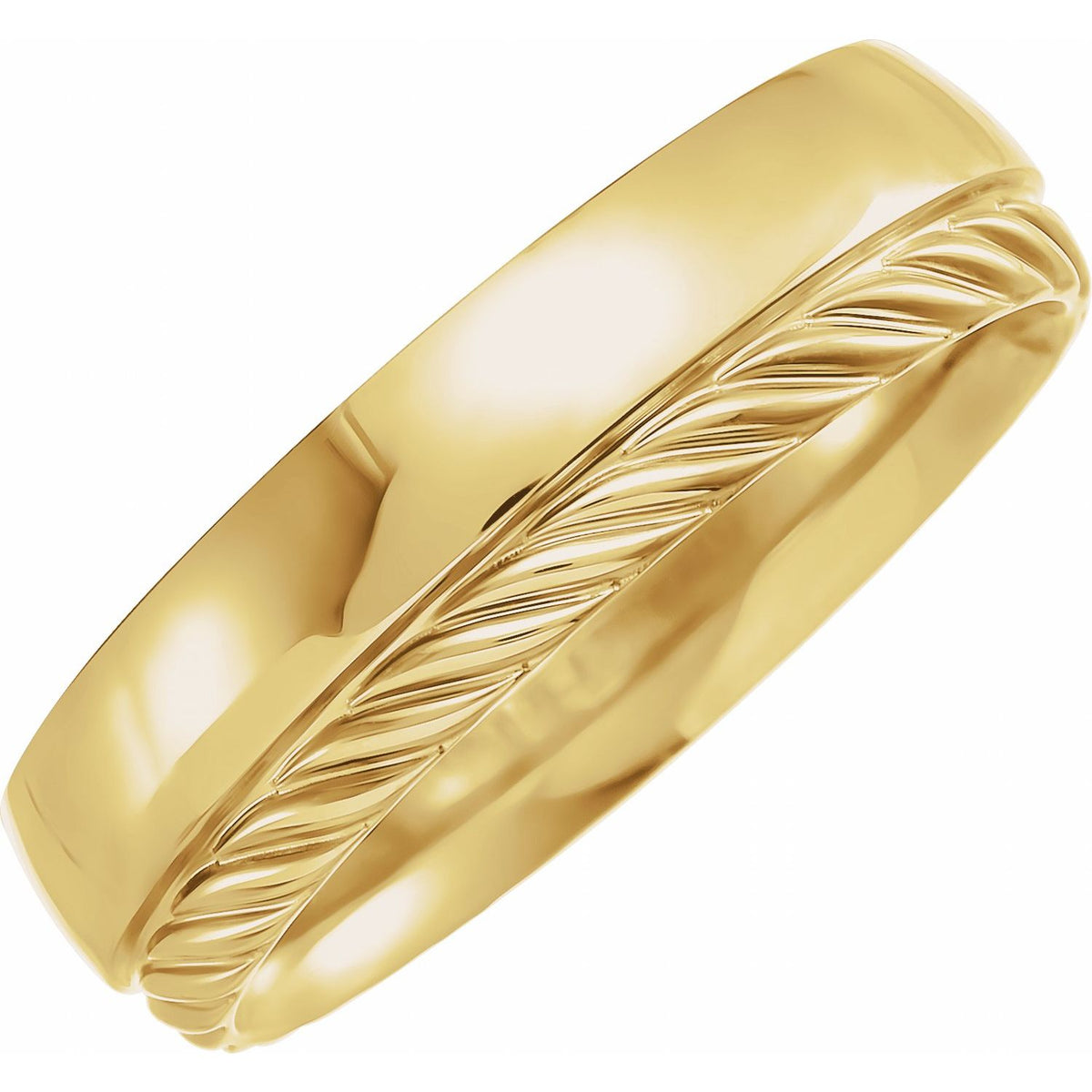 14K Yellow Gold Single Sided Rope Stepped-Edge Comfort-Fit Flat Band