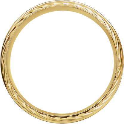 14K Yellow Gold Single Sided Rope Stepped-Edge Comfort-Fit Flat Band