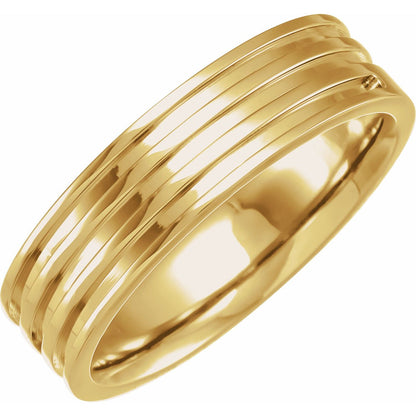 14K Yellow Gold Grooved Band, 6 mm
