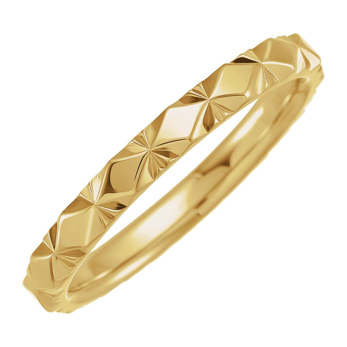 14K Yellow Gold Geometric Faceted Flat Band