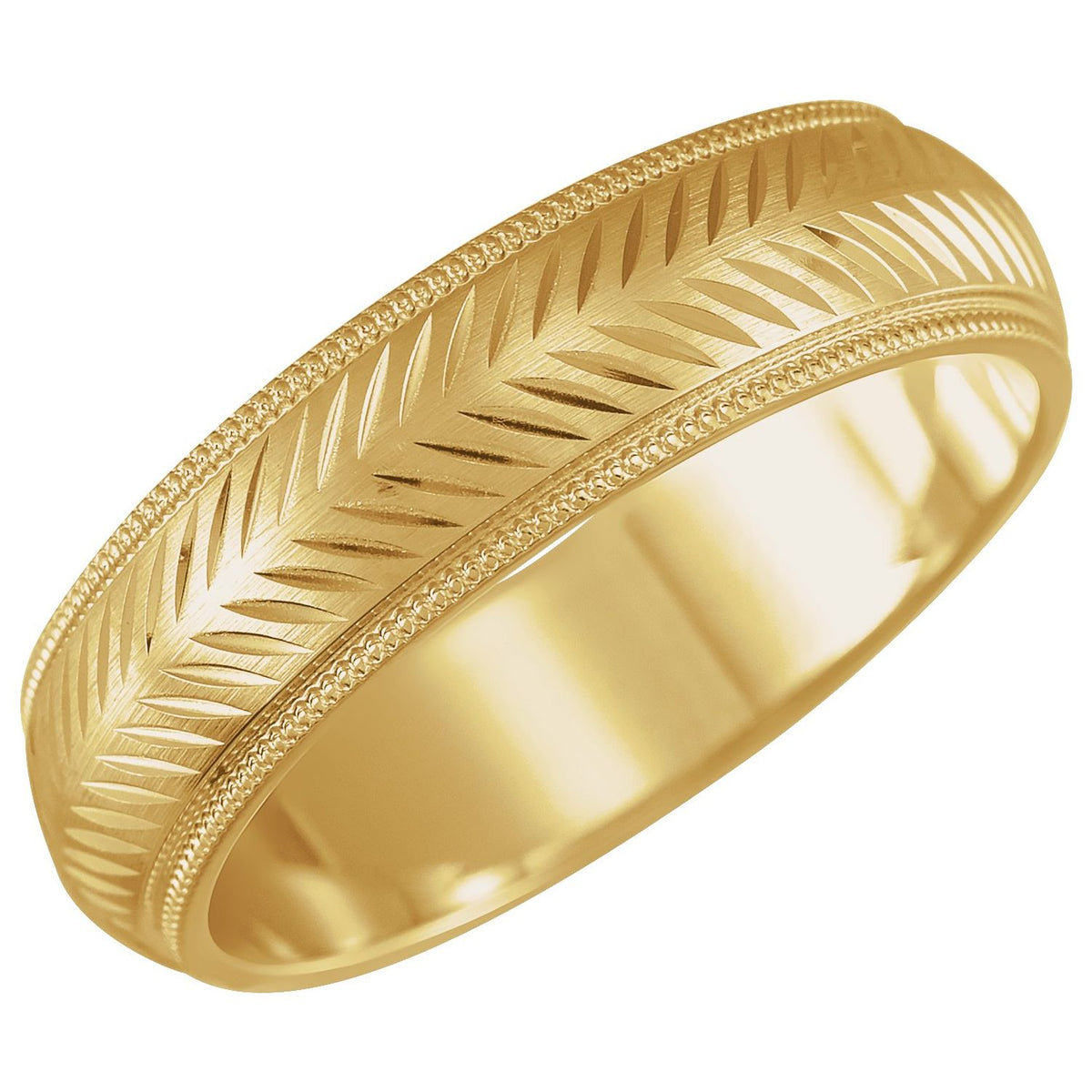 Milgrain Stepped-Edge Herringbone Pattern Half Round Band