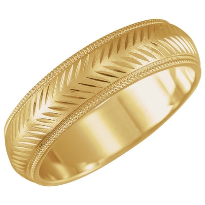 Milgrain Stepped-Edge Herringbone Pattern Half Round Band