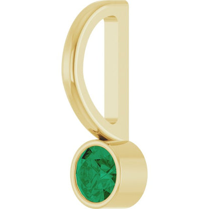 14K Yellow Gold Natural Emerald Charm/Pendant, 11.05 x 3.78 mm